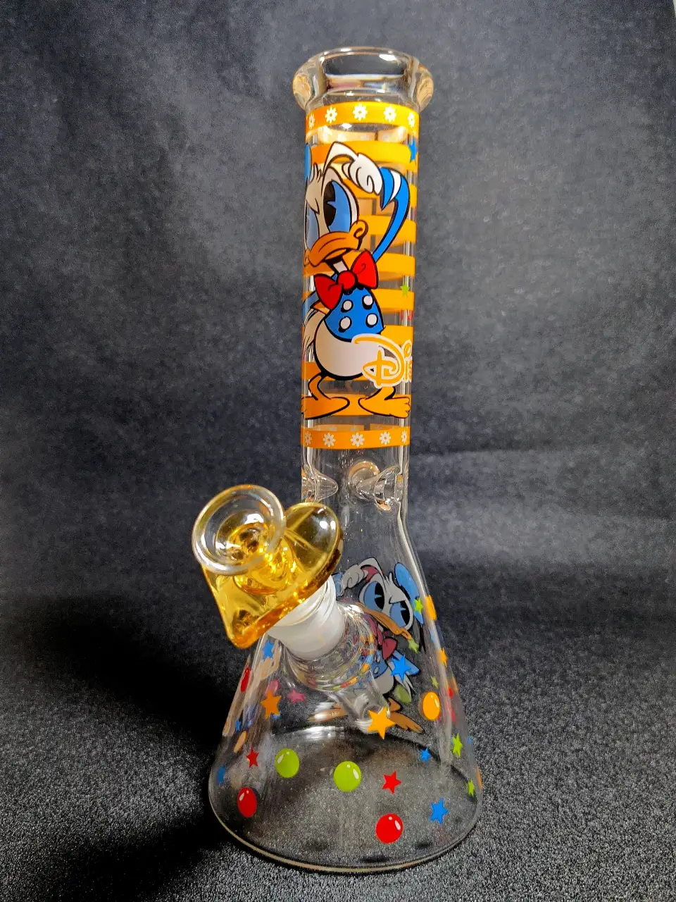 10" Donald Duck Disney Orange Stripe Beaker Glass Bong