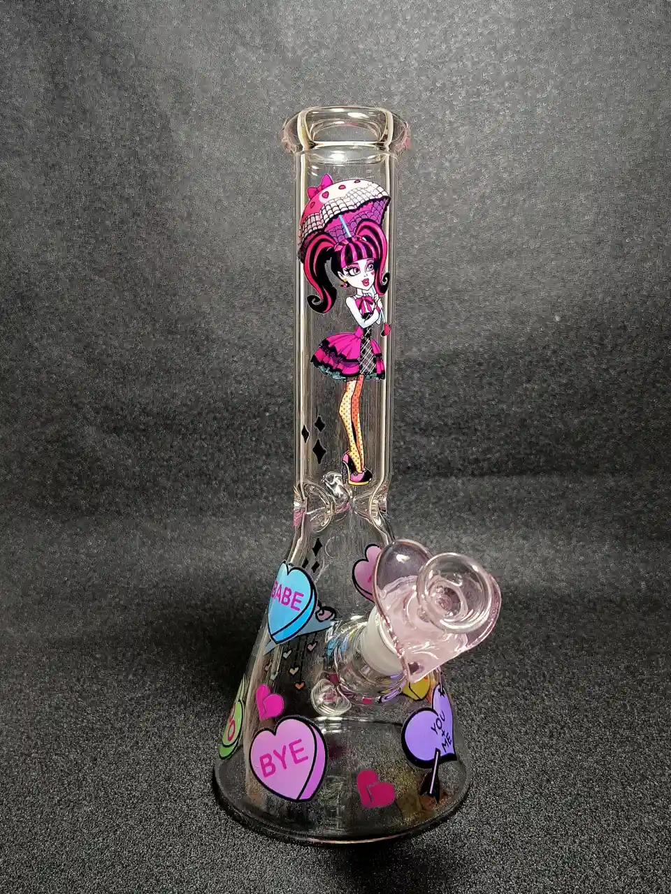 Draculaura Monster High Gothic Pink Black Umbrella Beaker Glass Bong