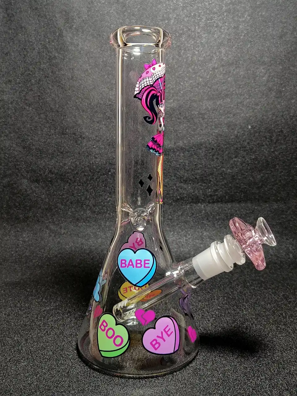 Draculaura Monster High Gothic Pink Black Umbrella Beaker Glass Bong
