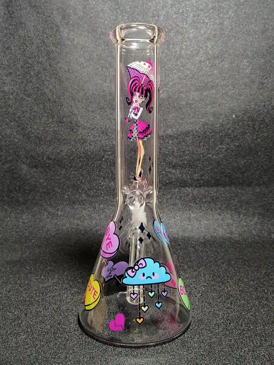 Draculaura Monster High Gothic Pink Black Umbrella Beaker Glass Bong
