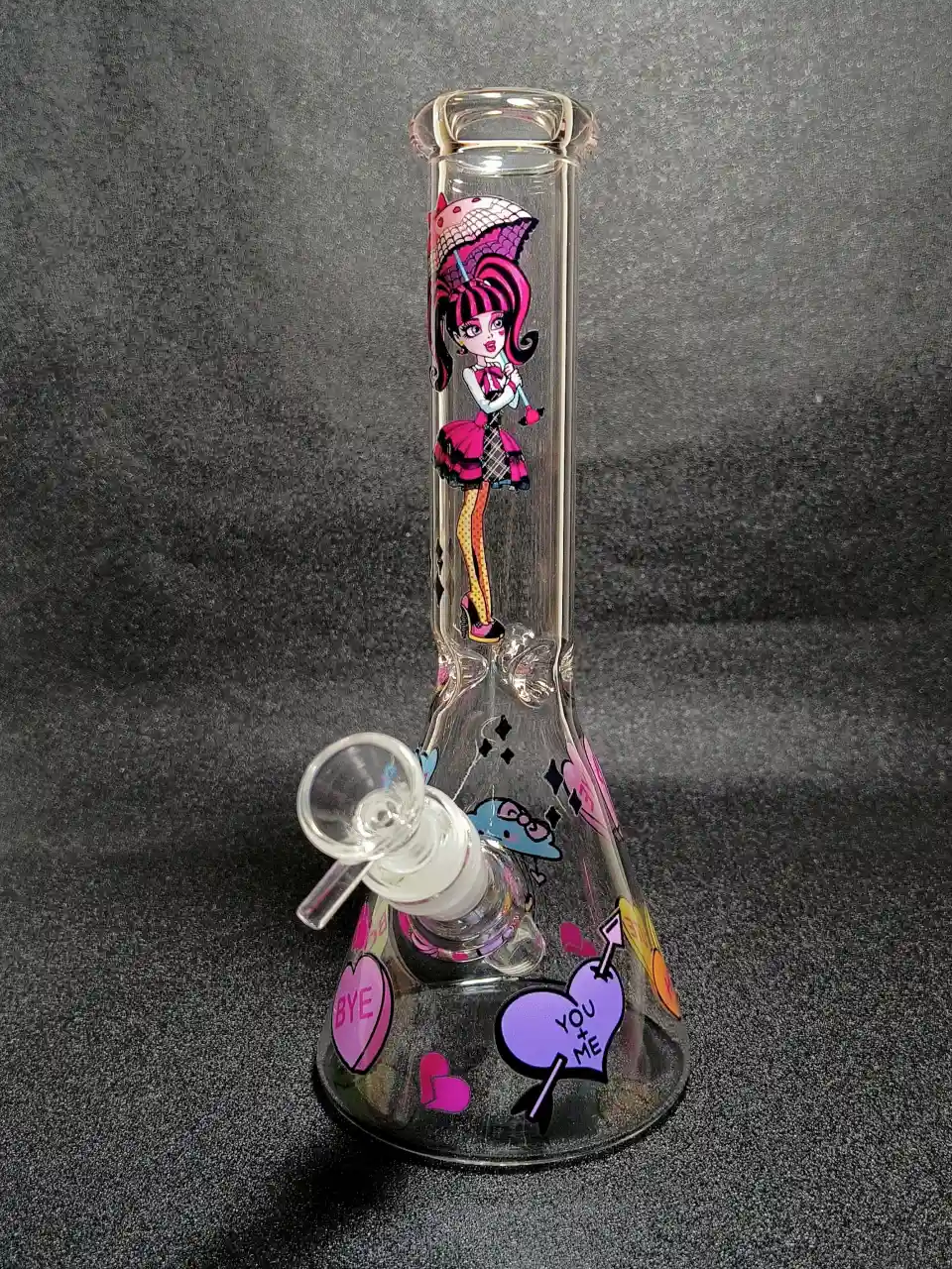 Draculaura Monster High Gothic Pink Black Umbrella Beaker Glass Bong