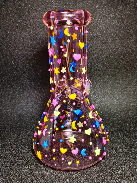 8" Dreamy Moon & Stars Pink Beaker Bong