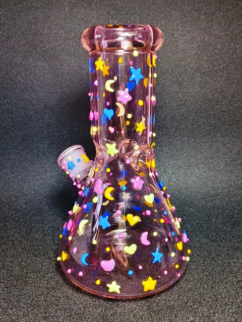 8" Dreamy Moon & Stars Pink Beaker Bong
