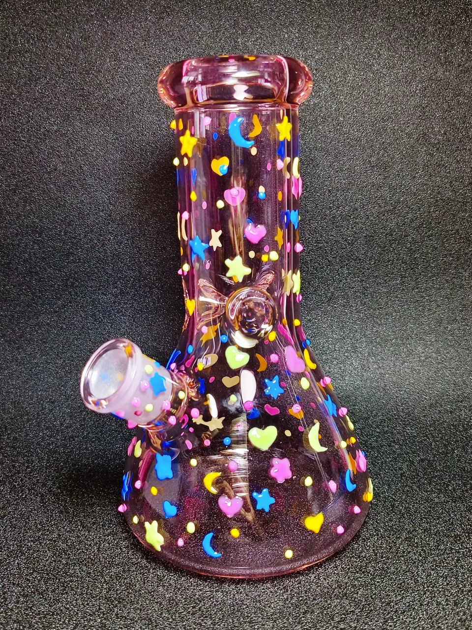 8" Dreamy Moon & Stars Pink Beaker Bong