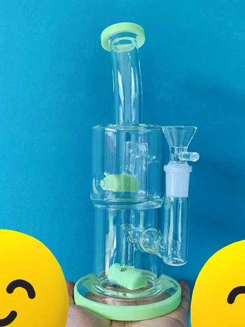 9" Dual Chamber Inline Perc Glass Bong | Milk Green
