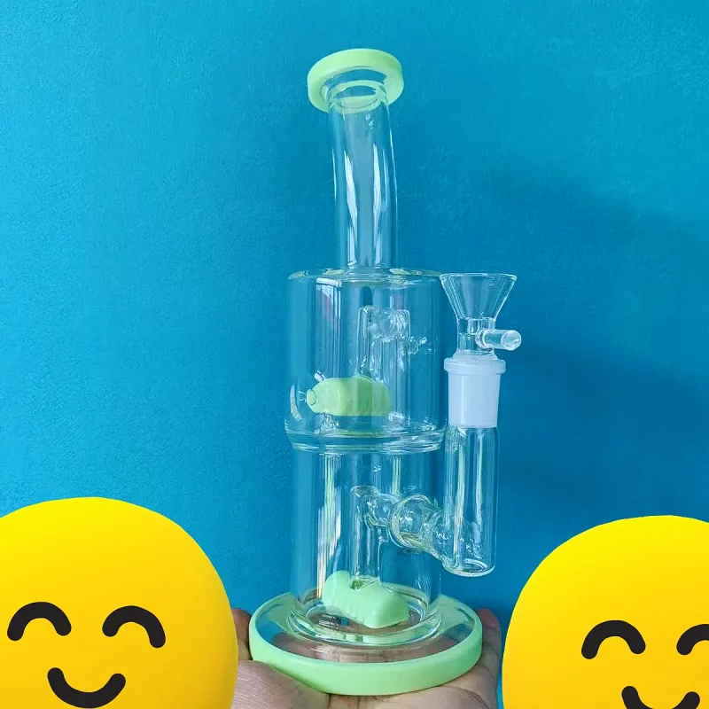 9" Dual Chamber Inline Perc Glass Bong | Milk Green