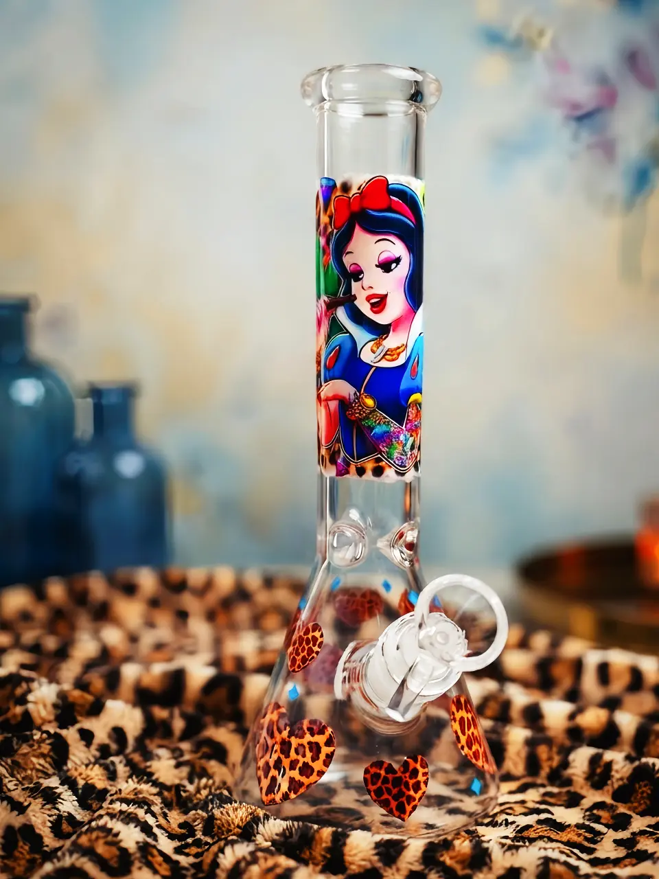 10" Edgy Snow White 420 Leopard Beaker Glass Bong - Image 7