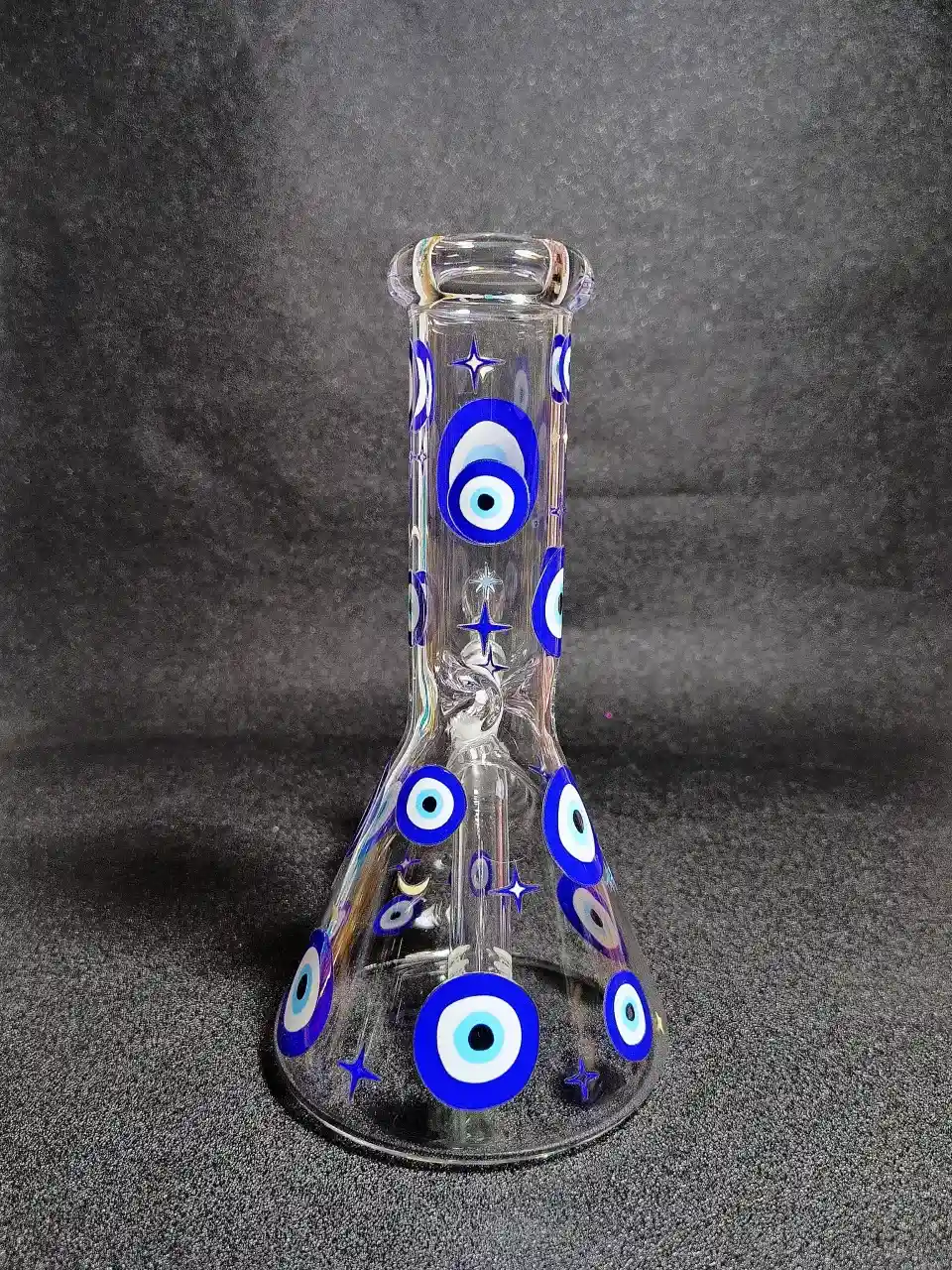 8" Evil Eye Nazar Blue White Beaker Glass Bong