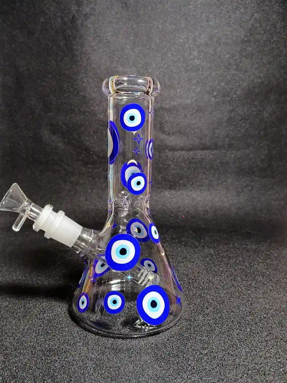 8" Evil Eye Nazar Blue White Beaker Glass Bong