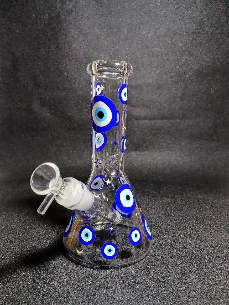 8" Evil Eye Nazar Blue White Beaker Glass Bong