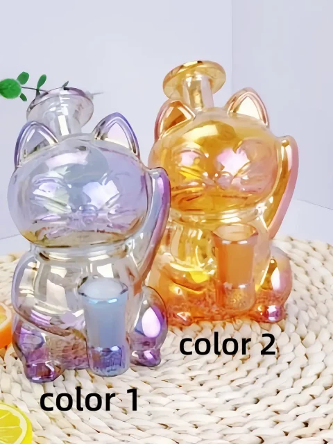 5.5" Iridescent Lucky Cat Mini Glass Bong