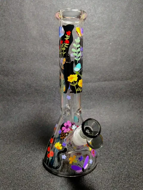 Floral Cat Butterfly Beaker Glass Bong