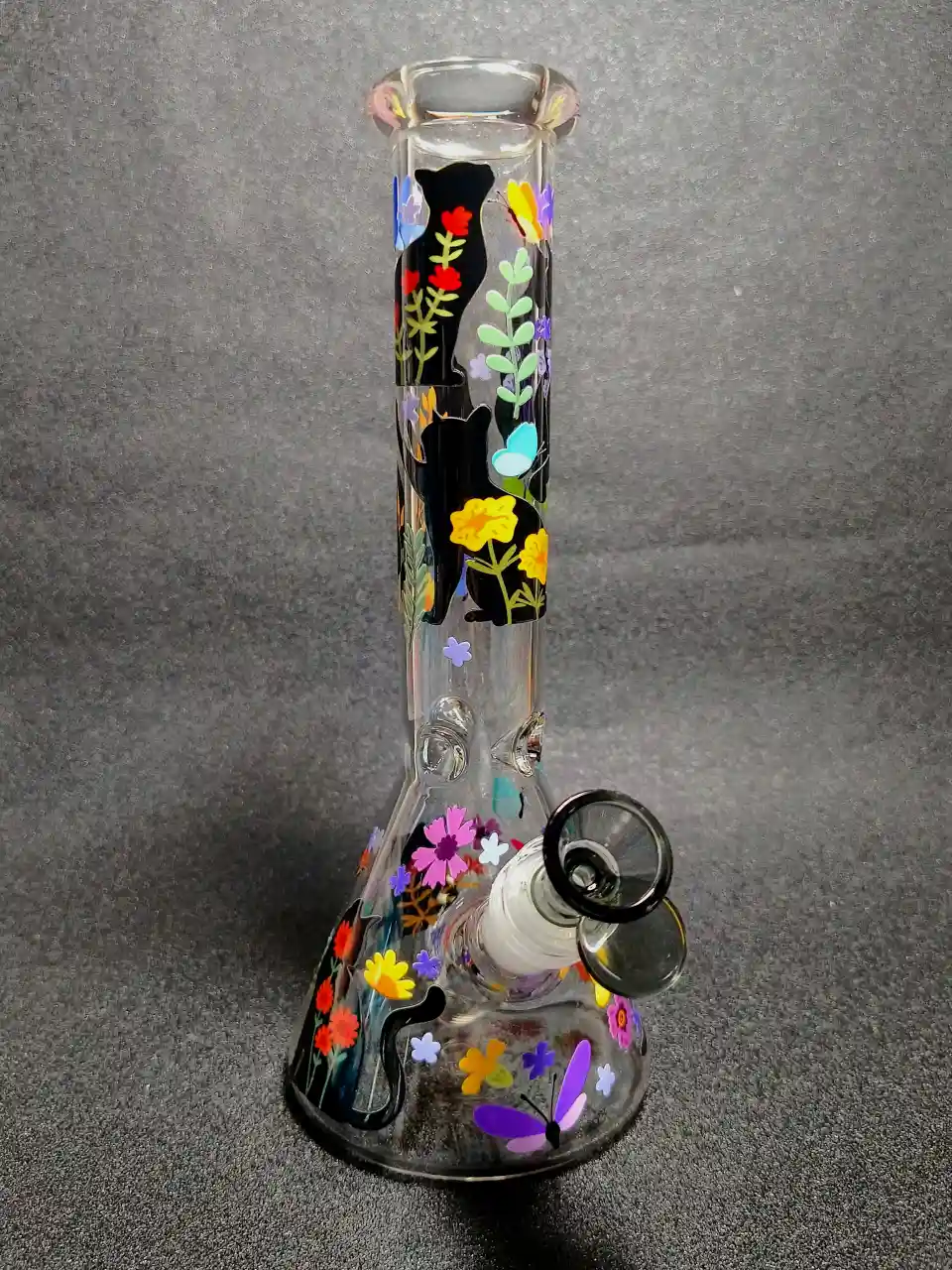 Floral Cat Butterfly Beaker Glass Bong