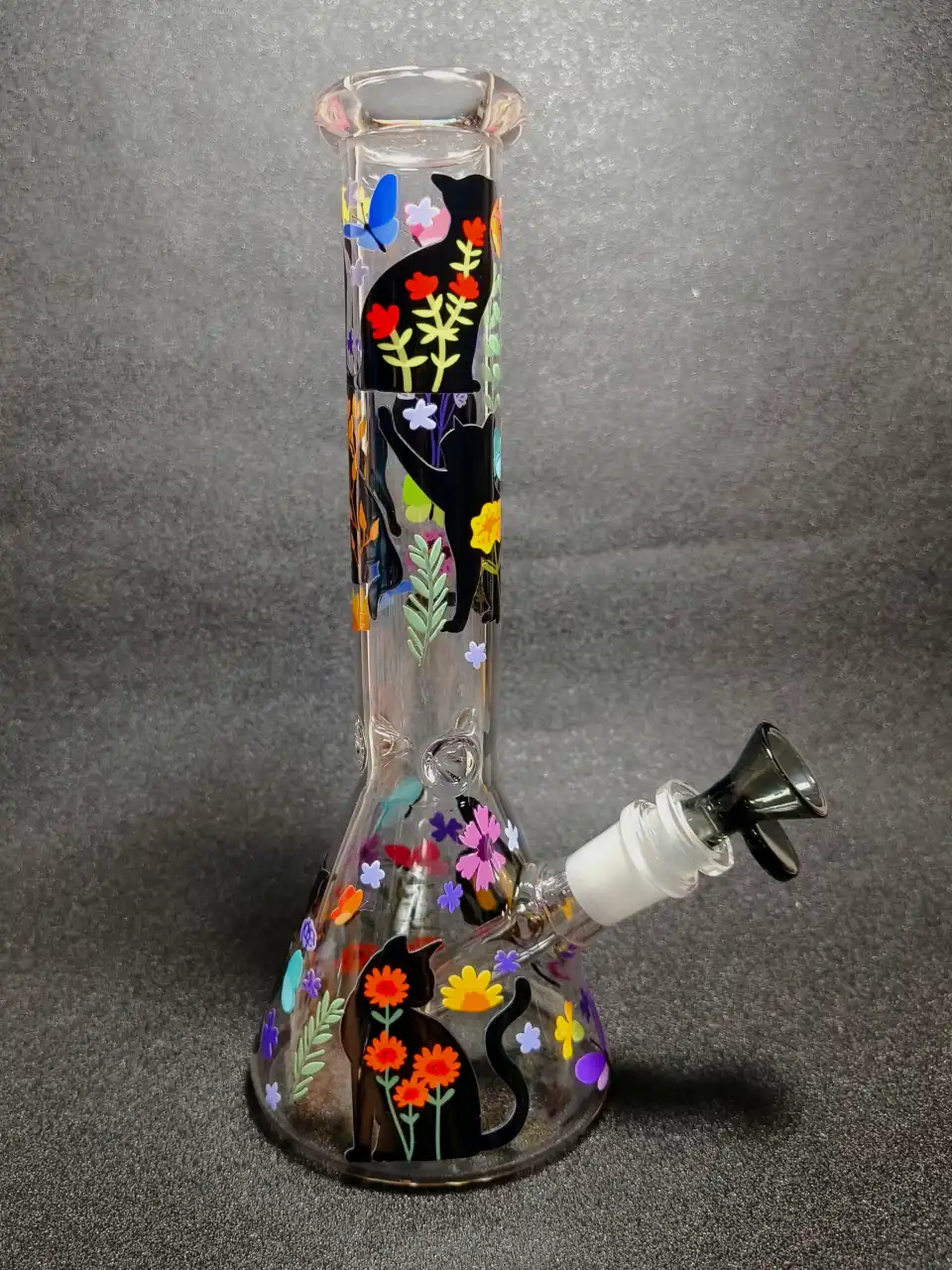 Floral Cat Butterfly Beaker Glass Bong
