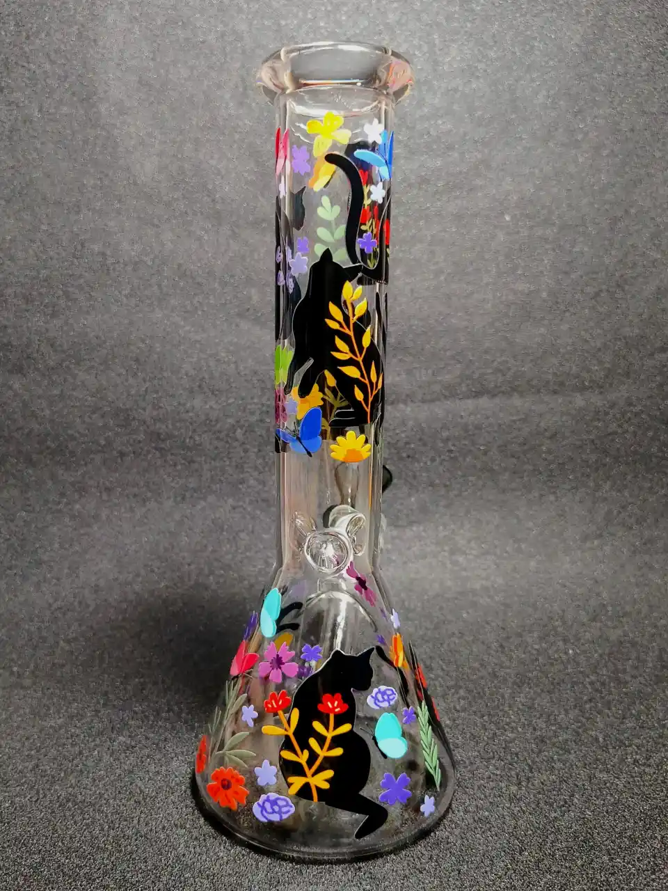 Floral Cat Butterfly Beaker Glass Bong