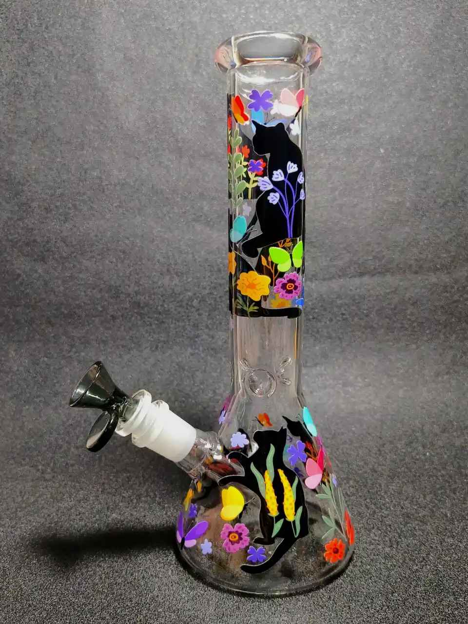 Floral Cat Butterfly Beaker Glass Bong