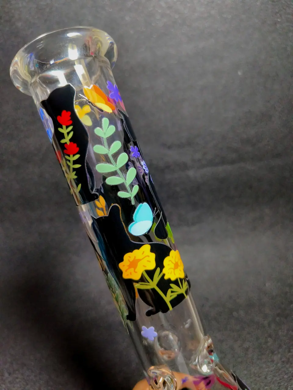 Floral Cat Butterfly Beaker Glass Bong