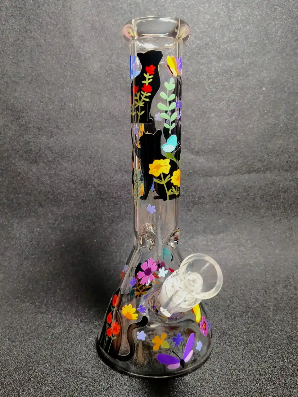Floral Cat Butterfly Beaker Glass Bong