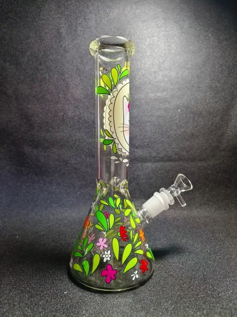 10″ Flower Crown Cat Beaker Glass Bong 10" Flower Crown Cat Beaker Glass Bong