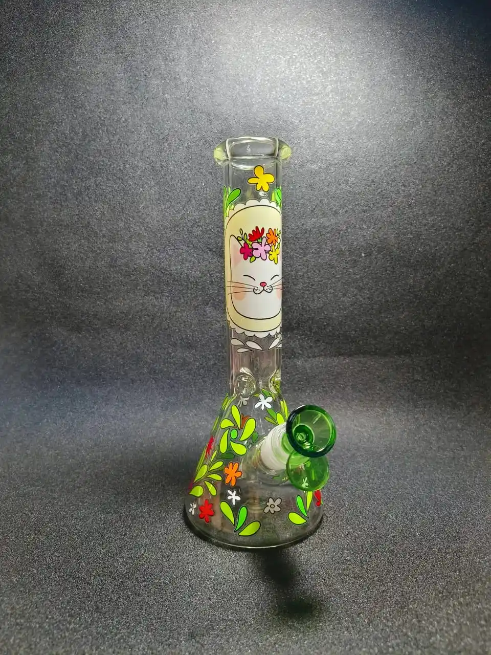 10" Flower Crown Cat Beaker Glass Bong