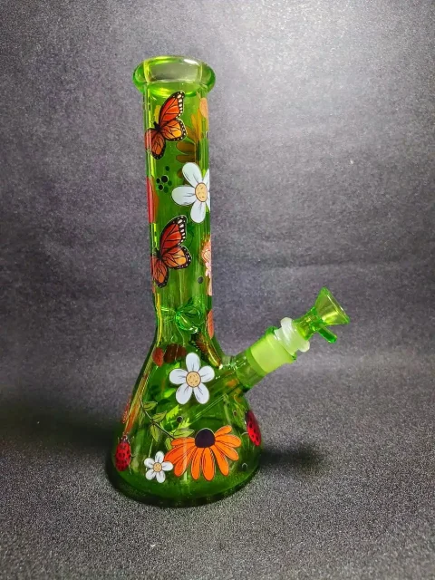 10″ Forest Mushroom & Nature Green Beaker Glass Bong 10" Forest Mushroom & Nature Green Beaker Glass Bong