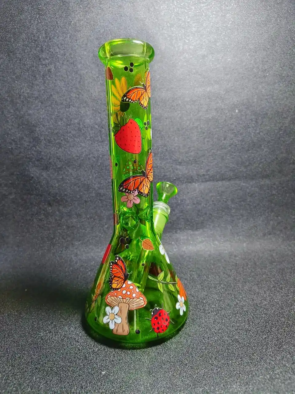 10" Forest Mushroom & Nature Green Beaker Glass Bong