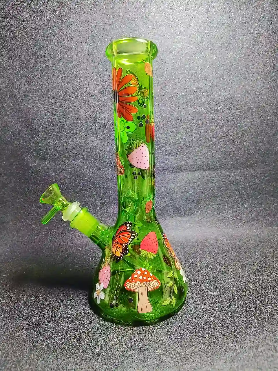 10" Forest Mushroom & Nature Green Beaker Glass Bong