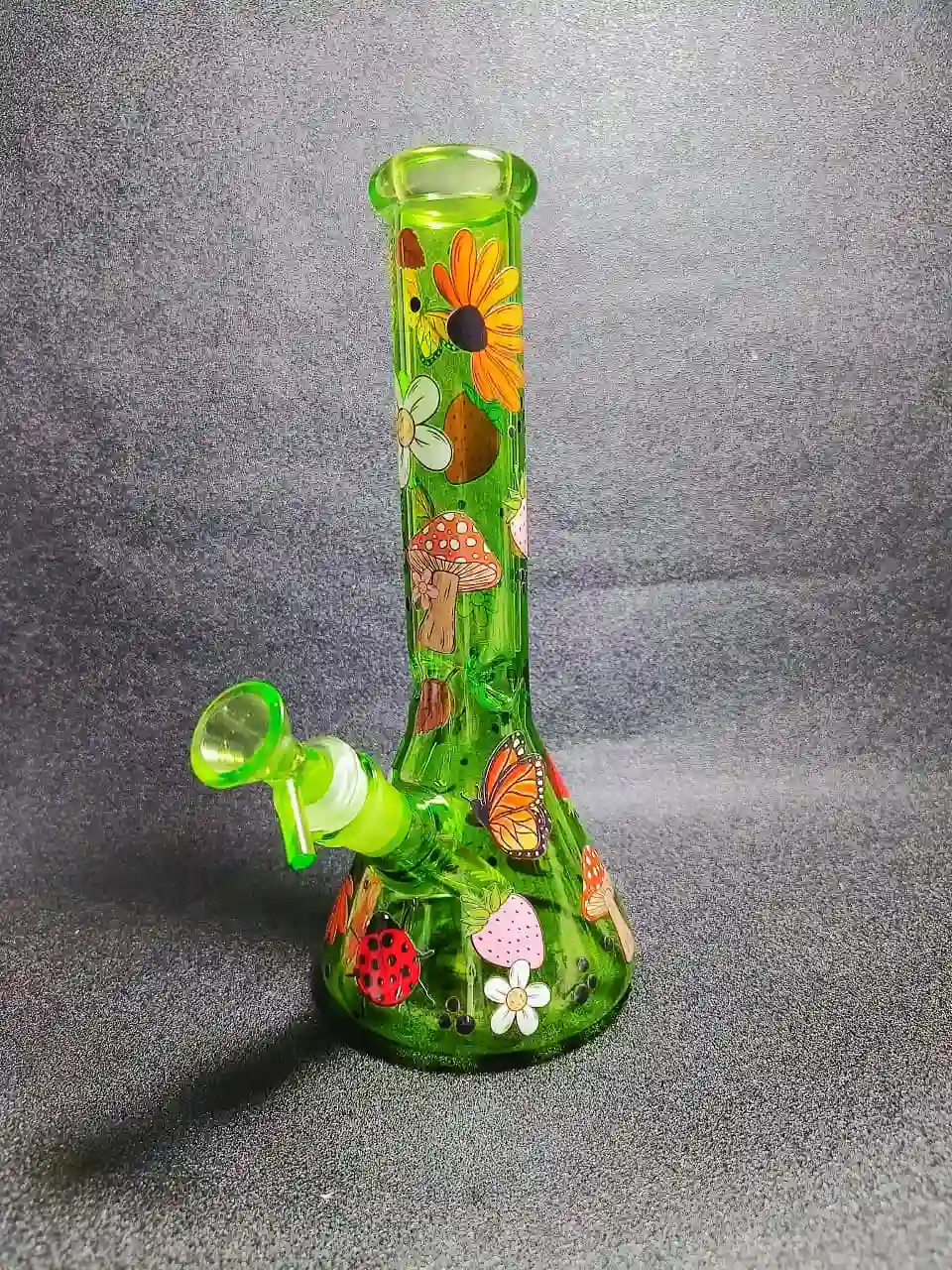 10" Forest Mushroom & Nature Green Beaker Glass Bong