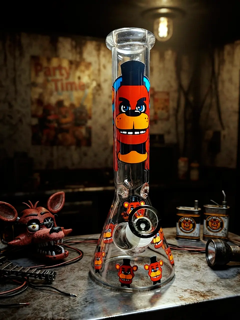 10″ Freddy Fazbear Allover Faces Beaker Glass Bong