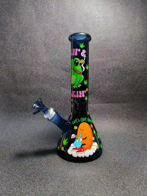 10″ Frog & Axolotl Deep Blue Beaker Glass Bong 10" Frog & Axolotl Deep Blue Beaker Glass Bong