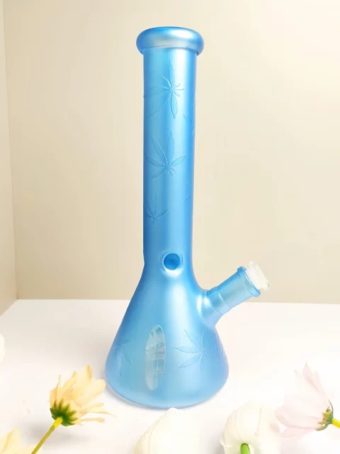 frosted-blue-leaf-glass-beaker-bong