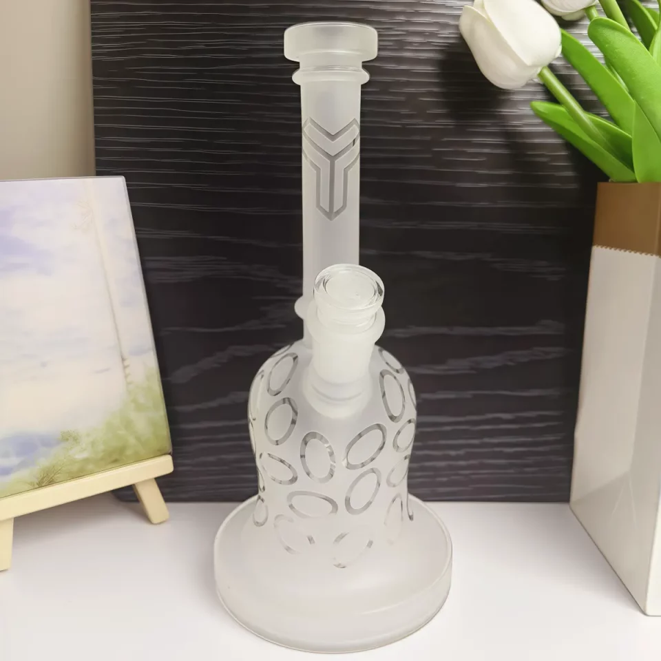 8" Frosted Glass Bong with Etched Oval Pattern