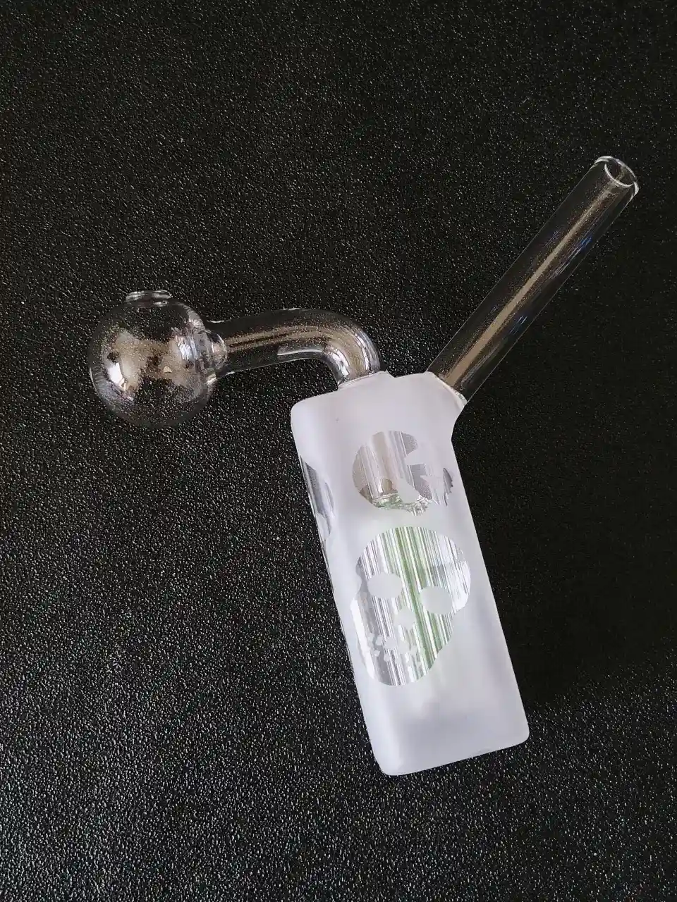 Frosted Skull Square Base Green Tree Perc Glass Oil Burner Bubbler