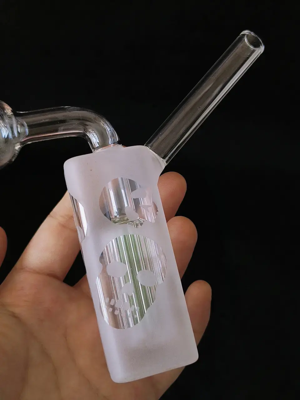 Frosted Skull Square Base Green Tree Perc Glass Oil Burner Bubbler