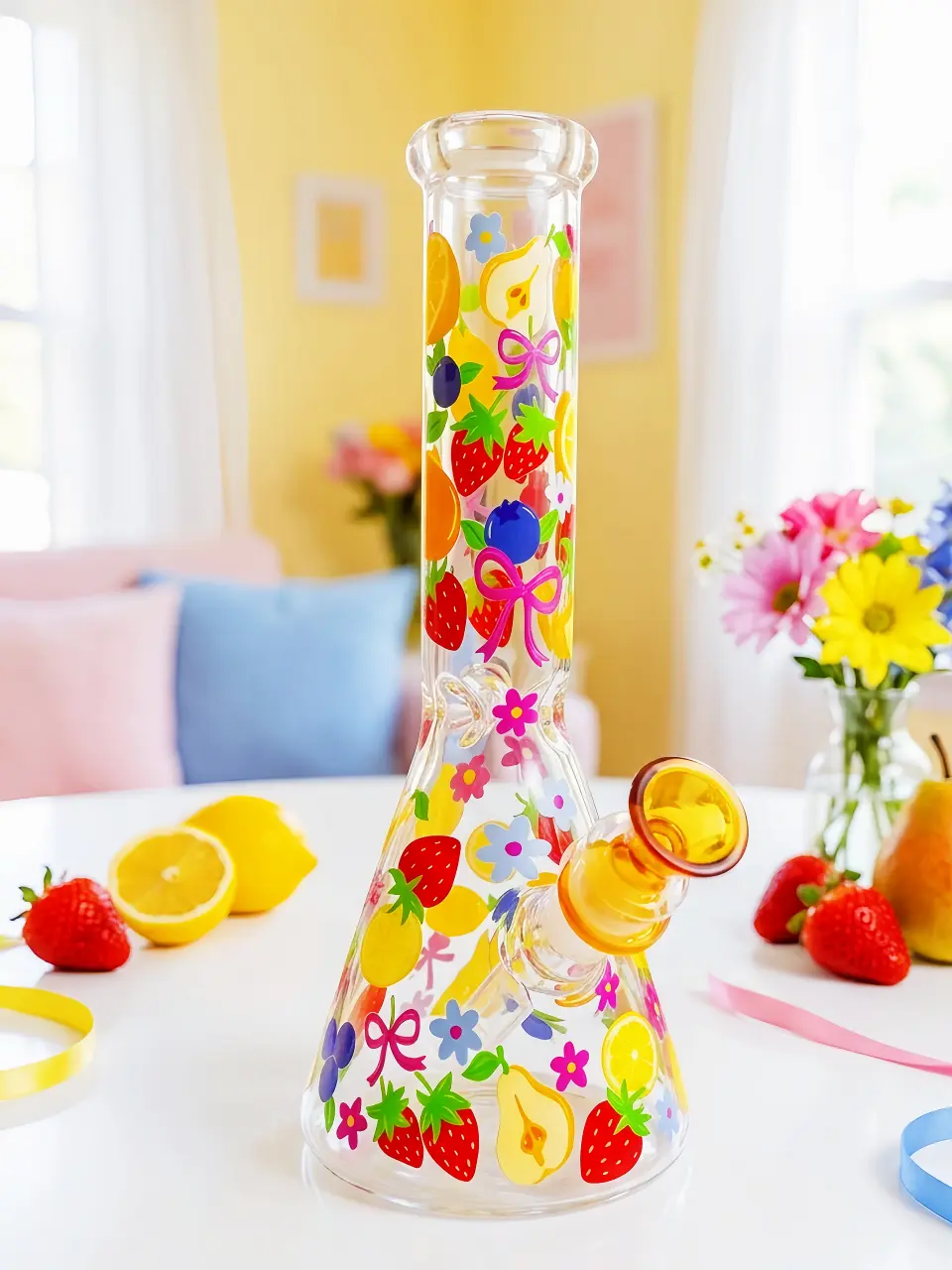 Fresh Orchard Fruit & Floral Beaker Glass Bong - Image 7