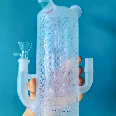 8.6" Geometric Frosted Bong with Double Mouthpiece & Double Bowls