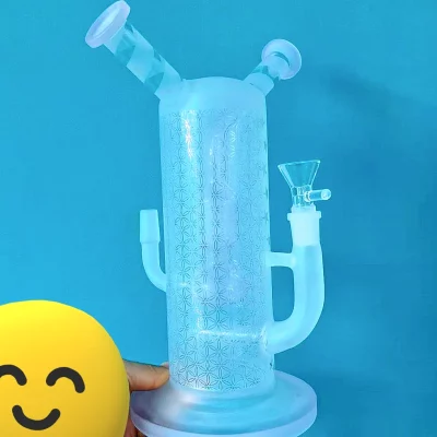 8.6" Geometric Frosted Bong with Double Mouthpiece & Double Bowls