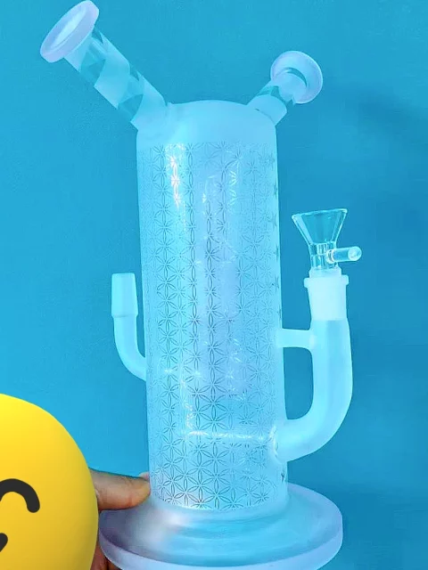 8.6" Geometric Frosted Bong with Double Mouthpiece & Double Bowls