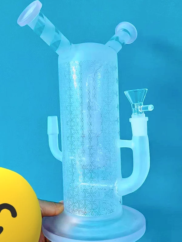 8.6" Geometric Frosted Bong with Double Mouthpiece & Double Bowls