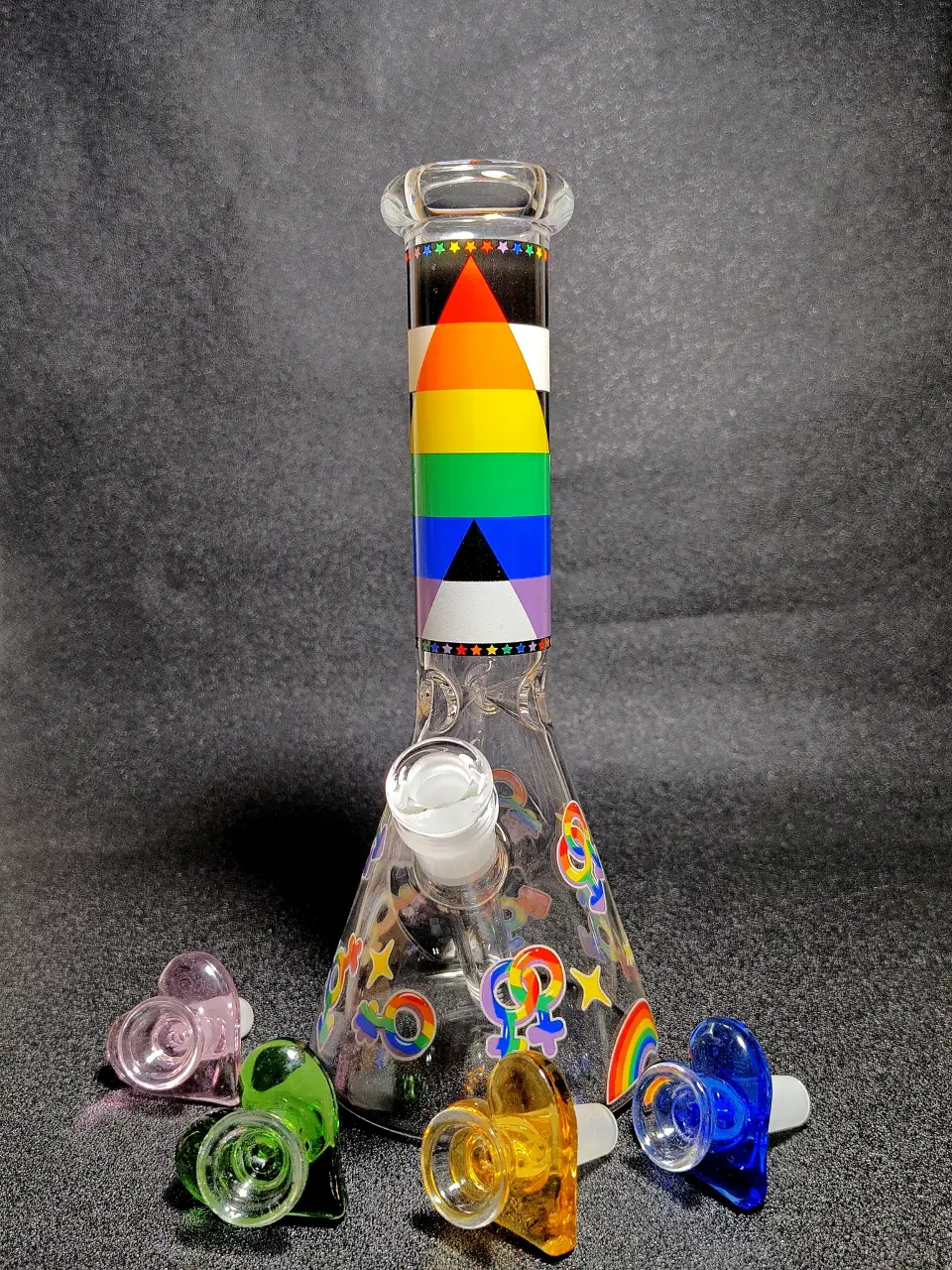 Geometric Pride Rainbow Equality Symbols Beaker Glass Bong