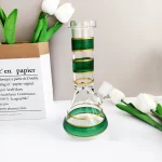 8" Glass Beaker Bong with Green & Gold Stripes