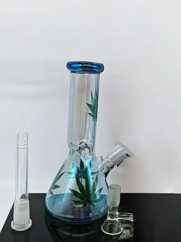8″ Glass Beaker Bong with Vibrant Cannabis Leaf Design