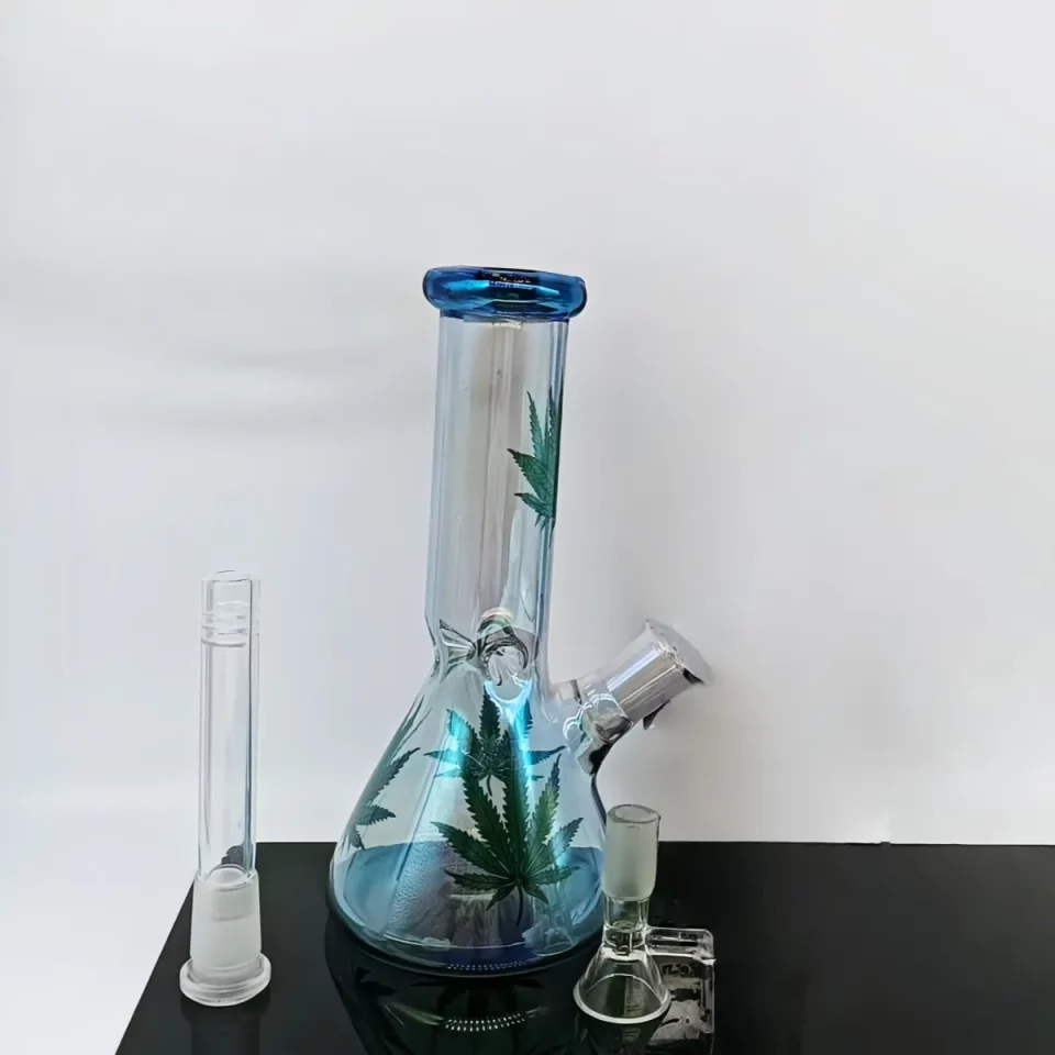 8″ Glass Beaker Bong with Vibrant Cannabis Leaf Design