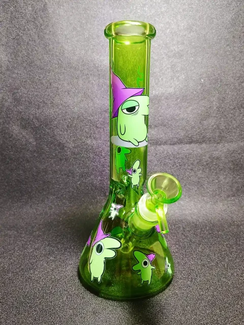 10" Glep Smiling Friends Purple Wizard Hat Neon Green Beaker Glass Bong