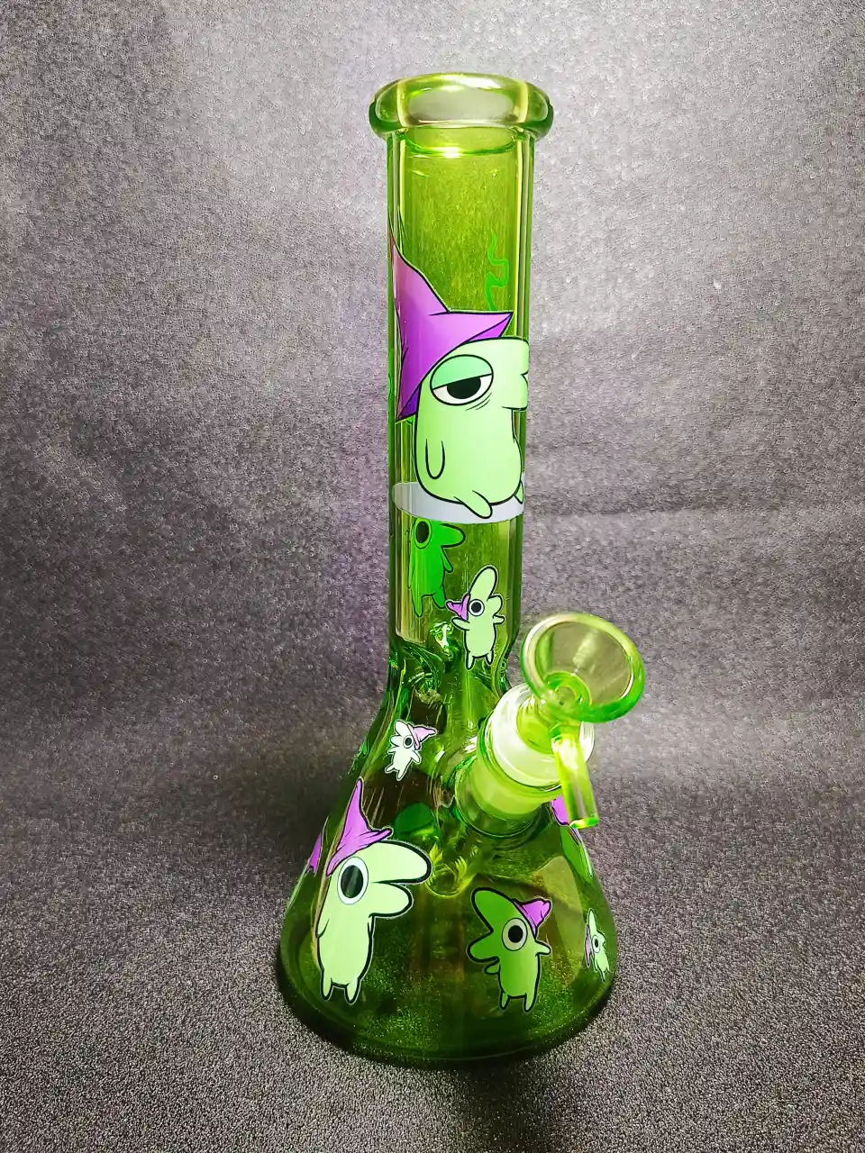 10" Glep Smiling Friends Purple Wizard Hat Neon Green Beaker Glass Bong
