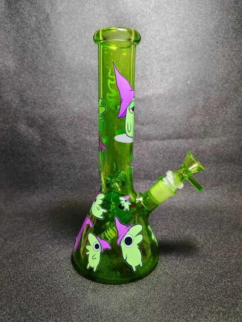 10″ Glep Smiling Friends Purple Wizard Hat Neon Green Beaker Glass Bong 10" Glep Smiling Friends Purple Wizard Hat Neon Green Beaker Glass Bong