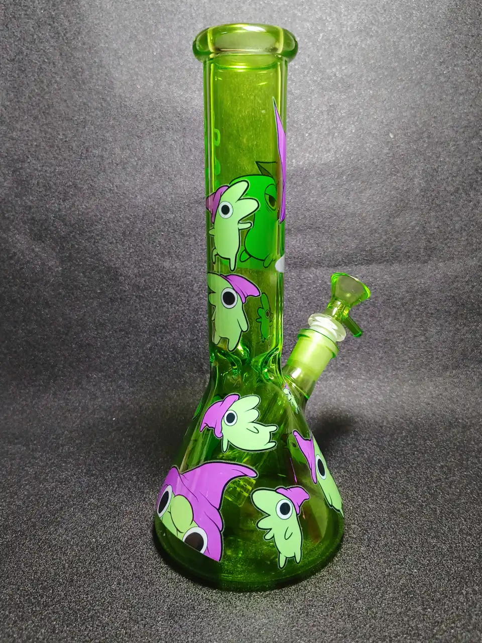 10" Glep Smiling Friends Purple Wizard Hat Neon Green Beaker Glass Bong