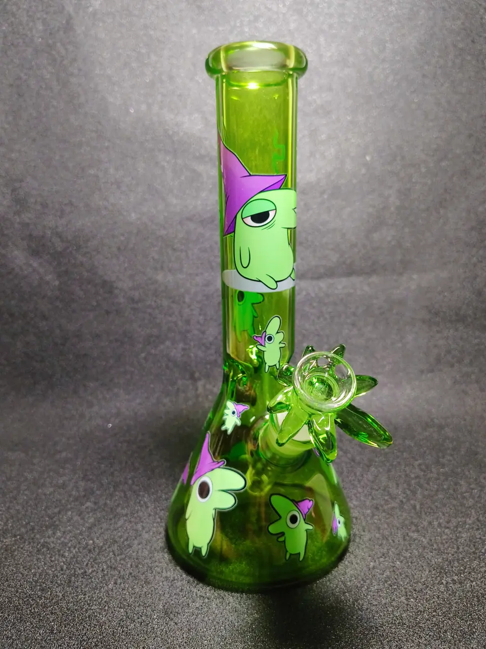 10" Glep Smiling Friends Purple Wizard Hat Neon Green Beaker Glass Bong