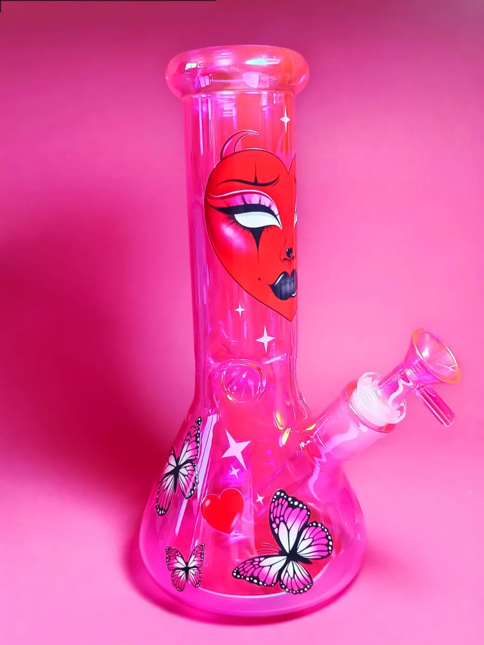 10" Goth Glam Hot Pink Glitter Beaker Bong