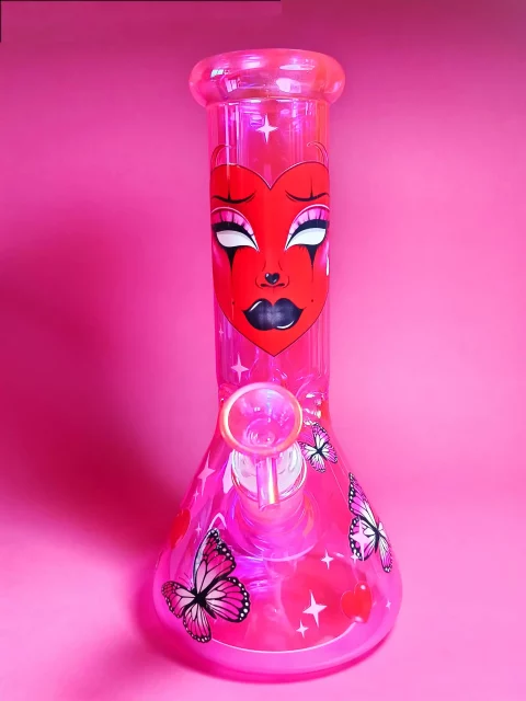 10" Goth Glam Hot Pink Glitter Beaker Bong